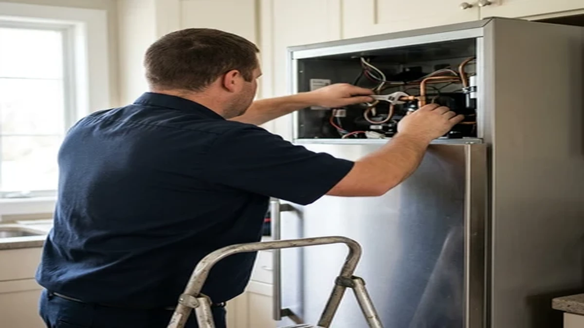 Sub Zero technician servicing estate refrigerator in Paradise Valley AZ