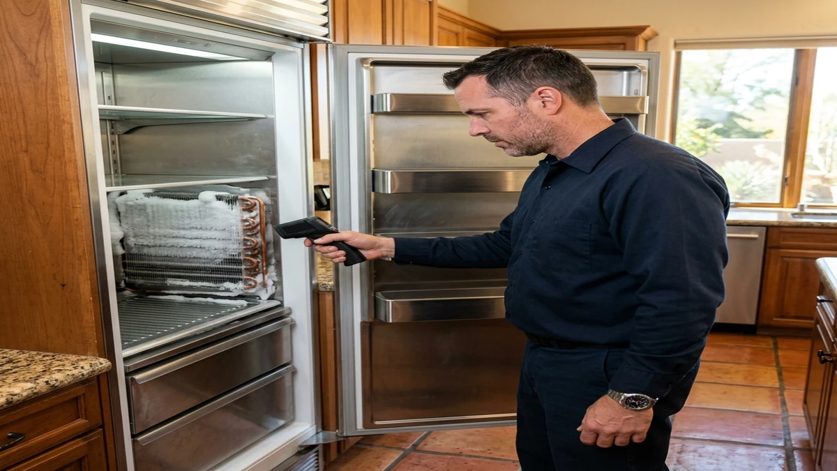 Sub Zero freezer repair technician working in a Scottsdale home