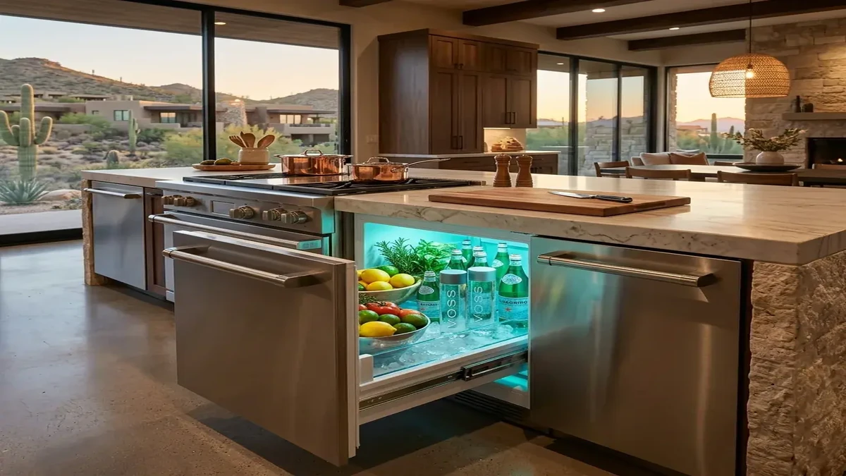 Sub Zero refrigerator in Old Town Scottsdale condo kitchen
