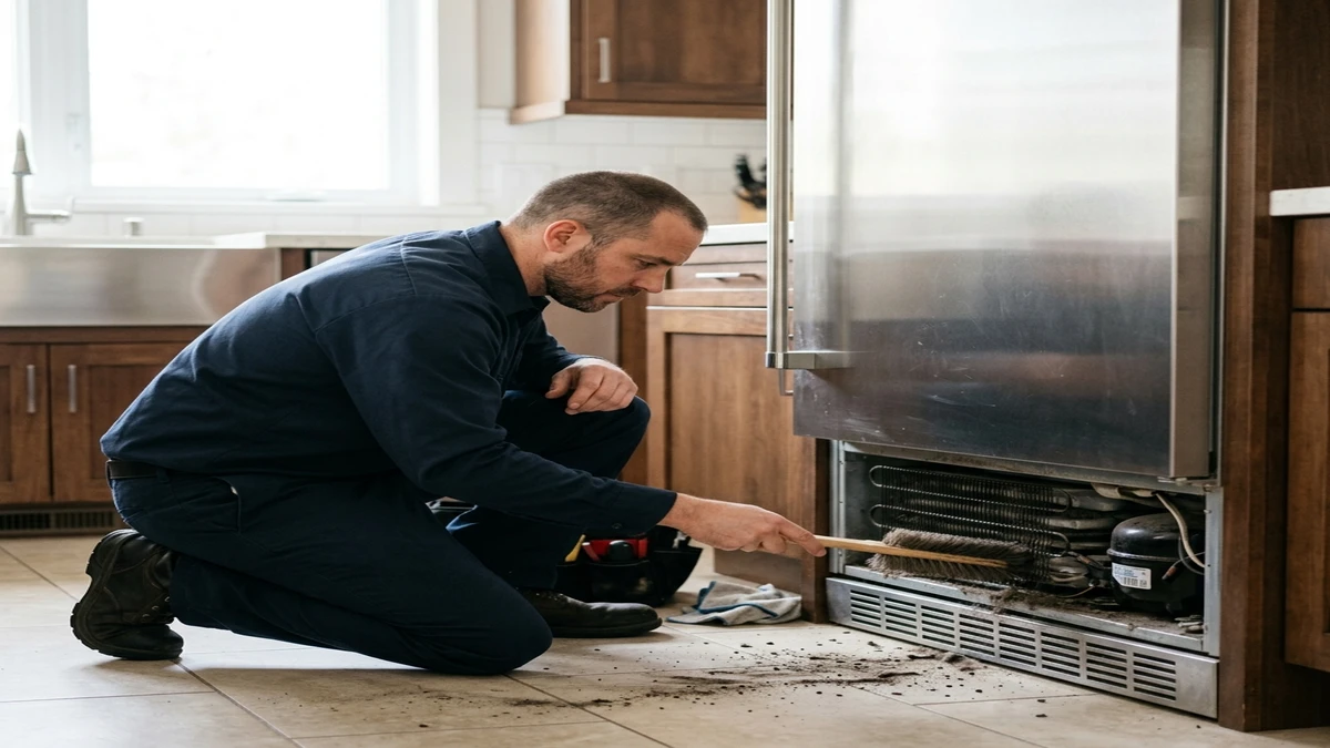 Sub Zero refrigerator not cooling being diagnosed by a certified technician in a Scottsdale home